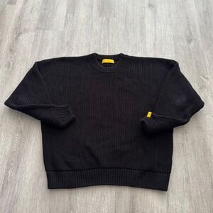Yellow Label Co Mens Black Cotton Knit Crewneck Sweater Made in Portugal Medium